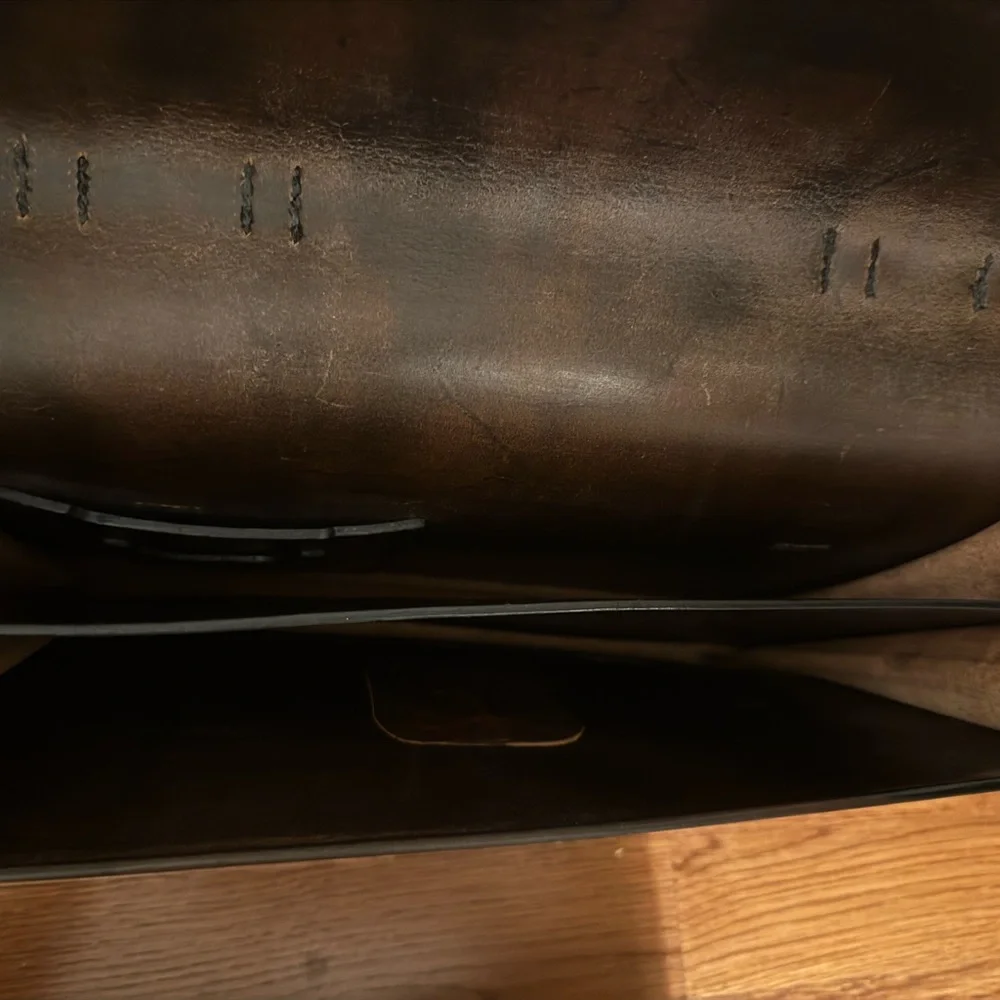 C C Filson Co Seattle Leather Brown Bridle Briefcase with strap.